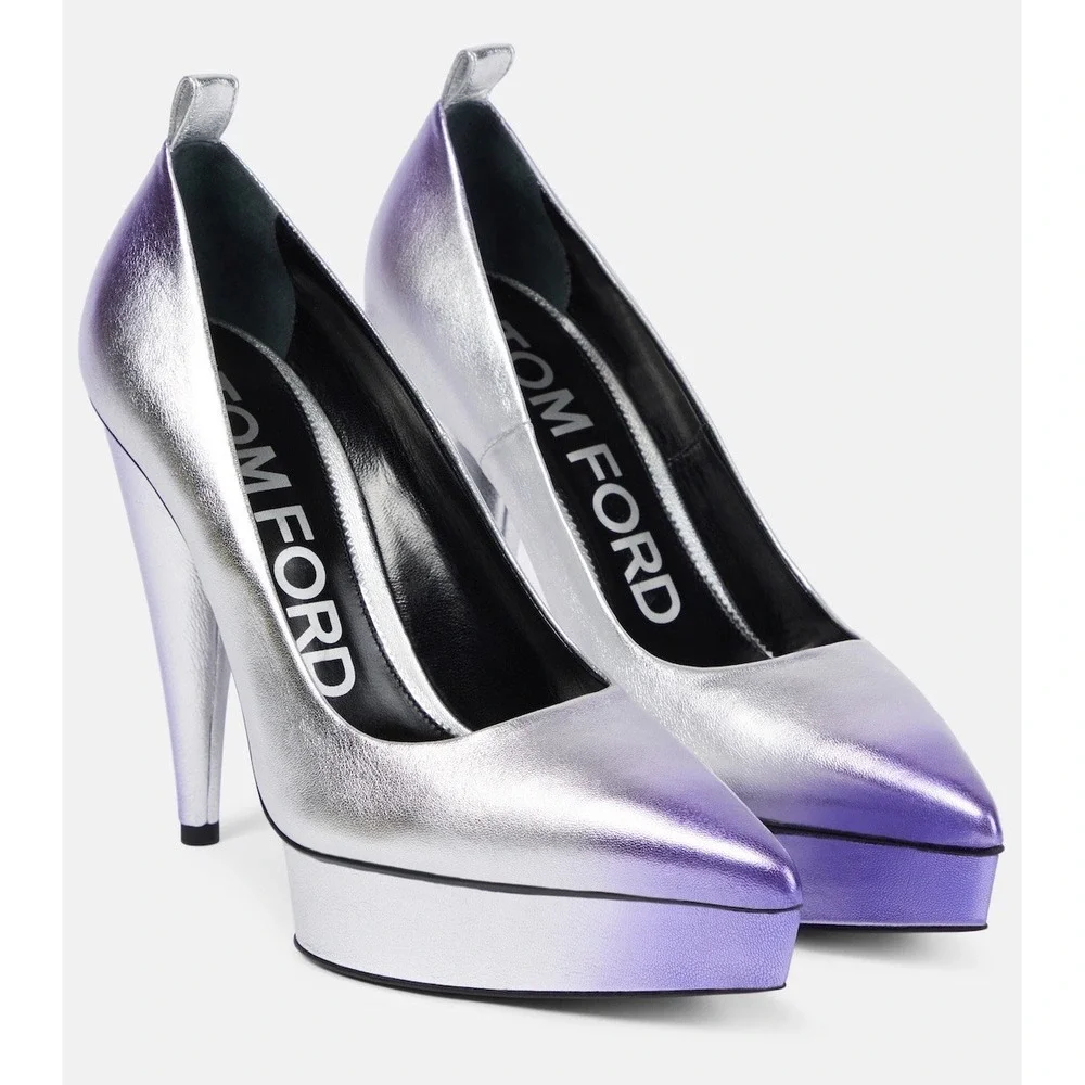 TOM FORD Size EU 39 Ombré Cone Heel Platform Pumps Cone Silver Mauve Women's